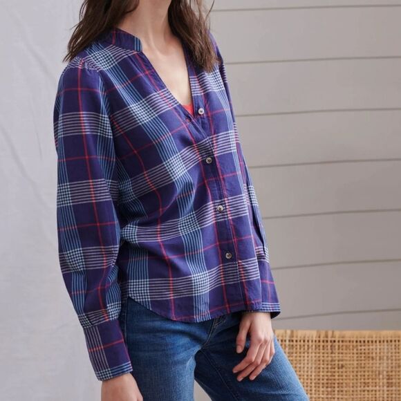 Hatley Olivia Blouse in Patriot Blue Plaid Women's Size Large Button Down Shirt - Picture 2 of 10